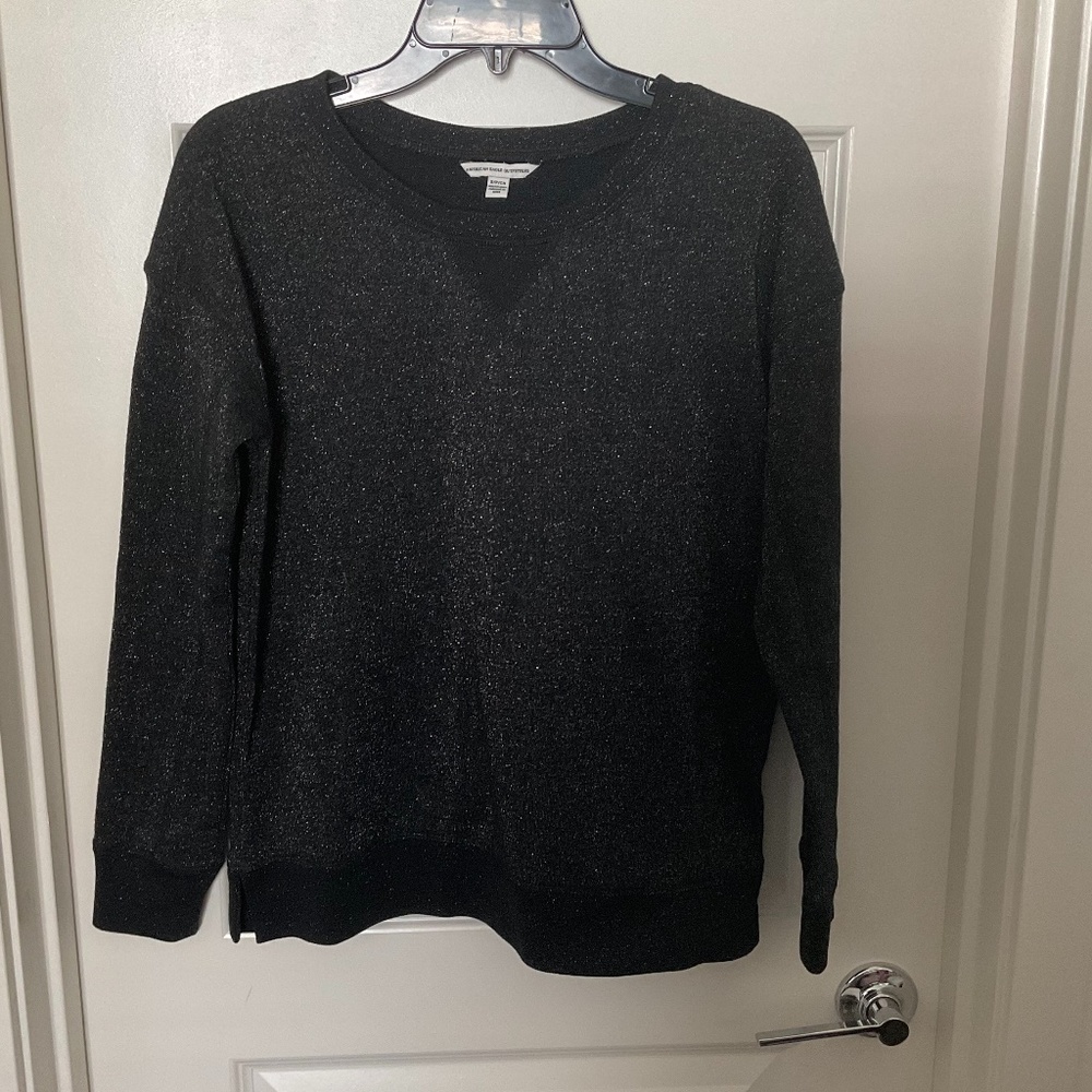 American Eagle Black and Silver Metallic Weave Sweatshirt - Size Small